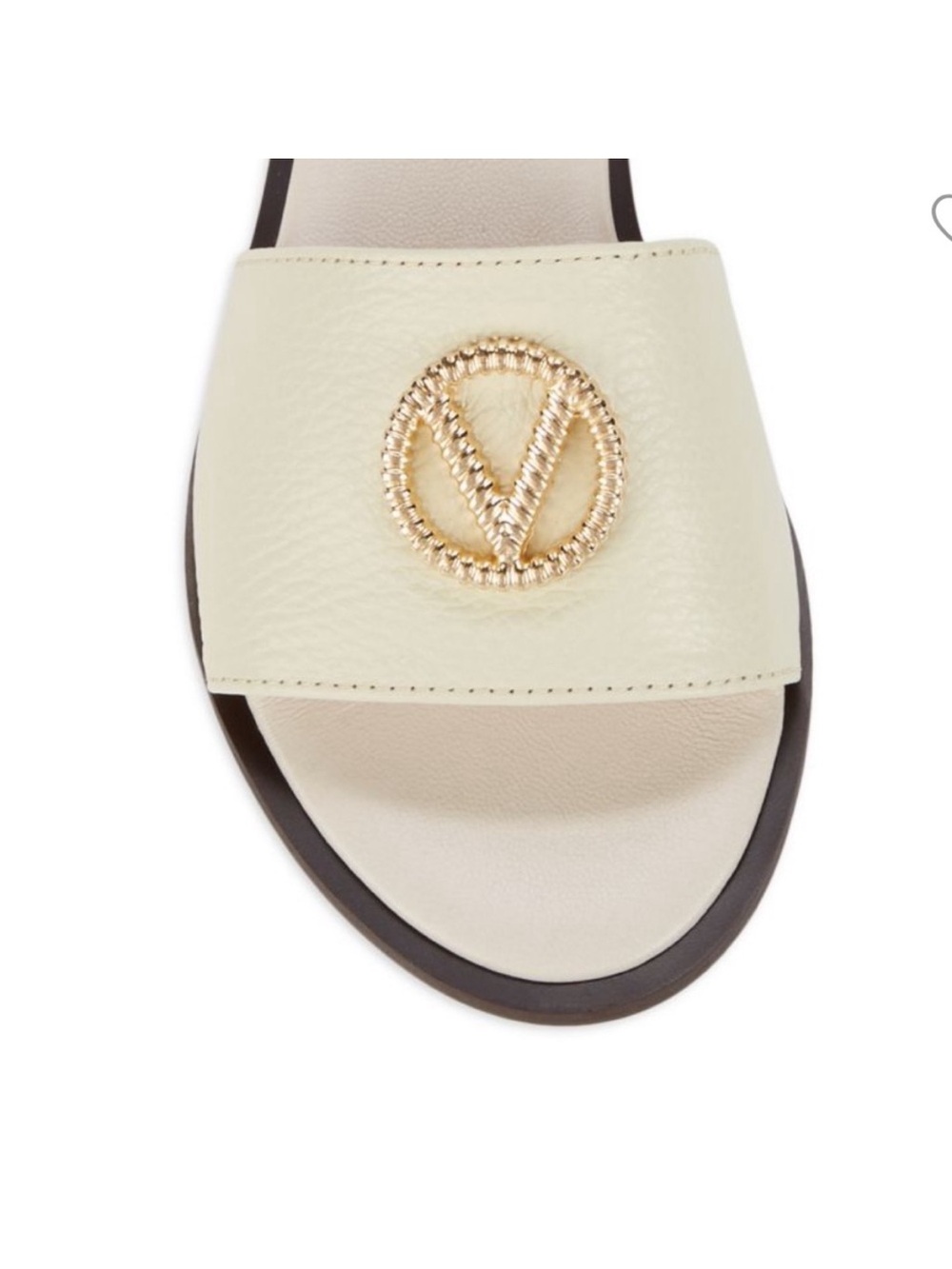 Valentino Cream Leather Slide Sandals with Gold Logo